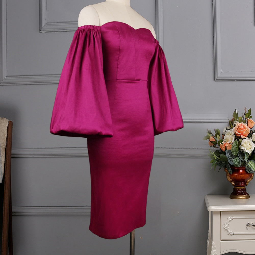 Robe bustier sexy et élégante pour femme, épaules dénudées, manches longues oversize style lanterne, robe de soirée africaine tendance