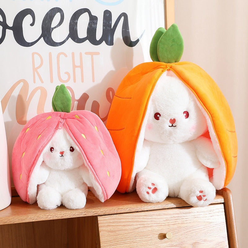 25,62/30,28/41,92 USD - Peluche Lapin Kawaii aux Fruits Transformés Carotte Fraise se Transforme en Lapin, Jouet en Peluche Cadeau d'Anniversaire ou de Noël pour Enfants, Muppet
