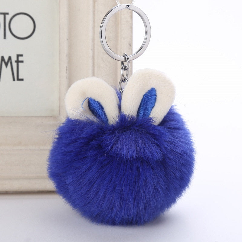 13,98 USD - Pendentif boule de poils oreilles de lapin mignonnes, accessoires de mode pour sacs à main, porte-clés en peluche, ornements