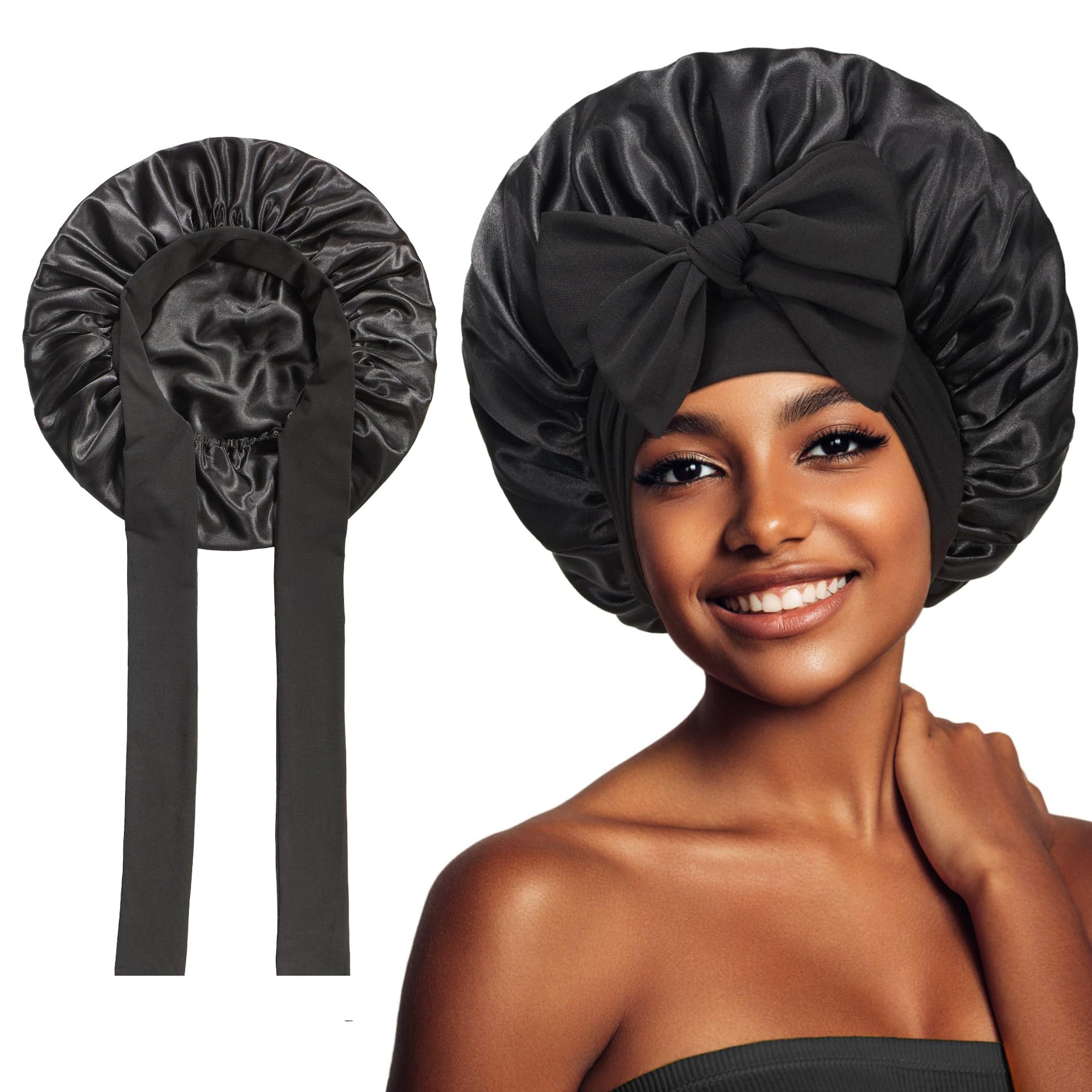 17,44 USD - Chapeau rond à nœud élastique, bonnet de nuit uni, foulard de coiffure à large bord, chapeau