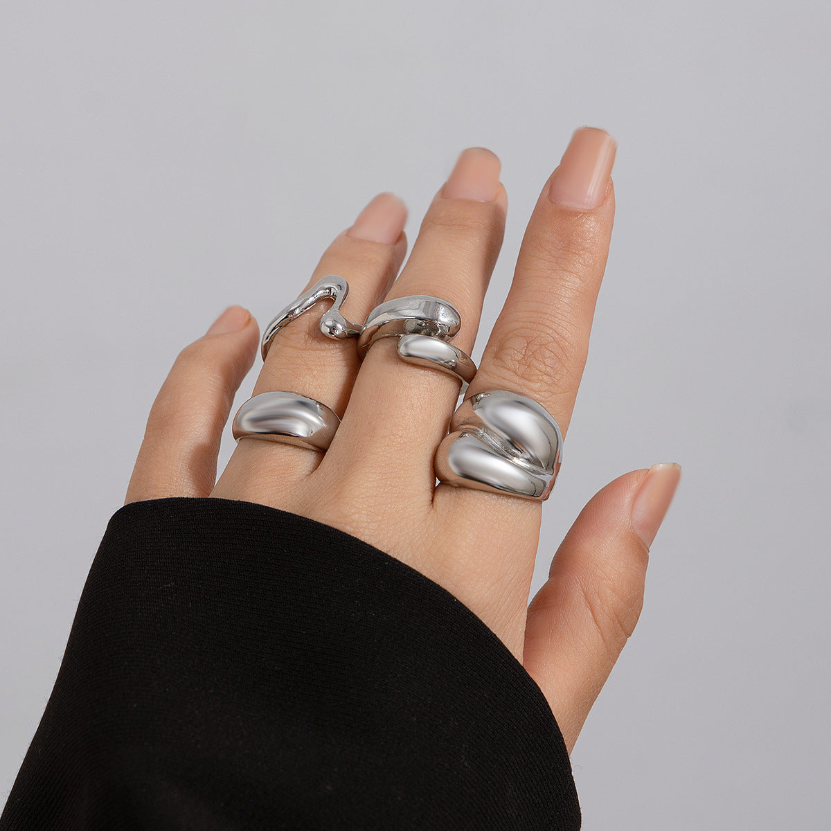 USD 7.70 - Geometric ring, open niche ring, index finger ring, curved lava metal ring