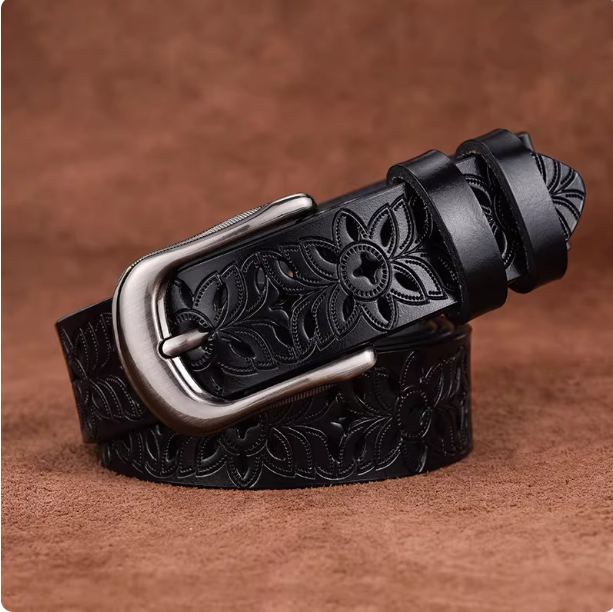 $13.39 - Women's hollowed-out belt, genuine leather pin buckle, wide cowhide belt, trendy and versatile