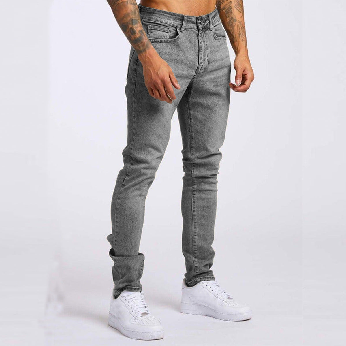 25.61 USD Jean  taille haute pour homme - Pantalon en denim noir coupe