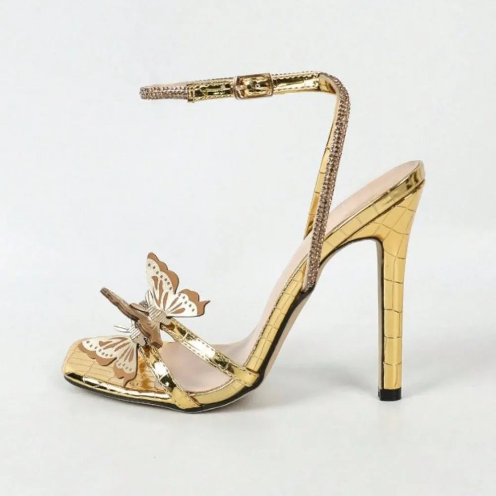 Butterfly Ankle Strap Peep Toe Stiletto Sandals