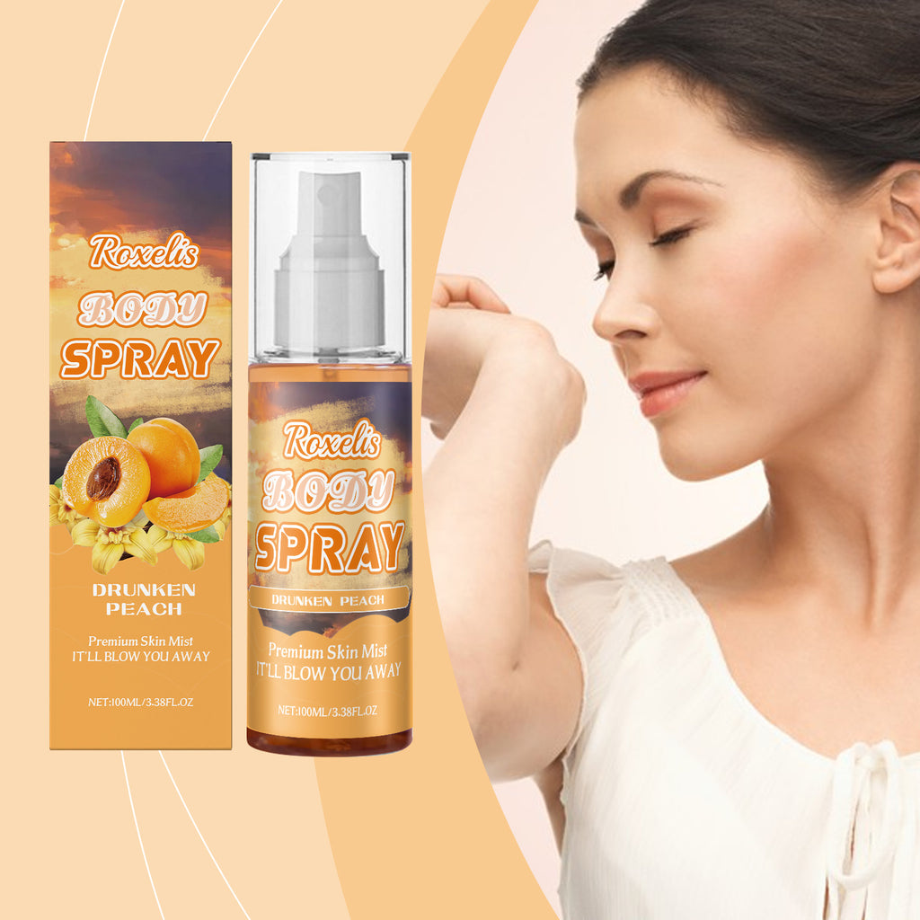 $16.30 - Roxelis Peach Champagne body spray, long-lasting fresh scent with soft notes and a light, multi-layered fragrance