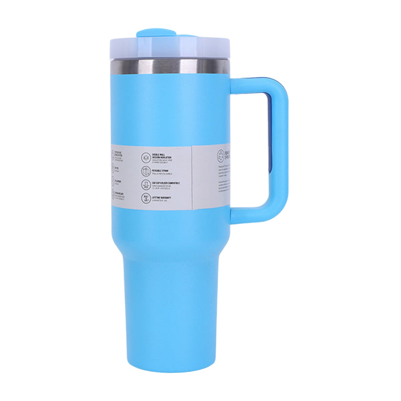 Gobelet isotherme de 1,2 L avec paille, poignée et couvercle – Acier inoxydable, boissons chaudes et froides, compatible avec les porte-gobelets de voiture