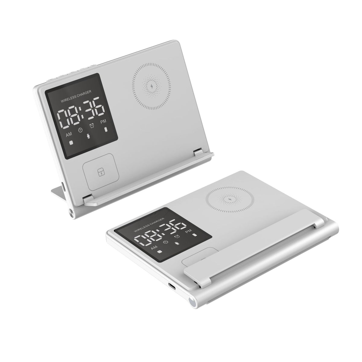 Trending product: 5-in-1 foldable wireless charging stand with pixel animation for smartphone, smartwatch, and earbuds.