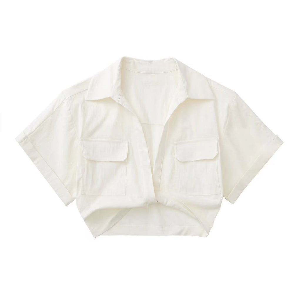 Chemise courte multicolore pour femme en mélange de lin extensible – Nouveauté été