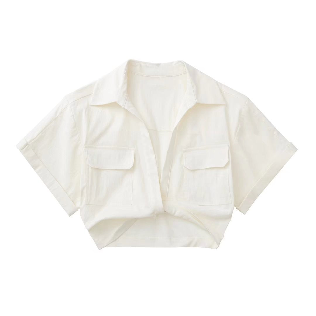 Chemise courte multicolore pour femme en mélange de lin extensible – Nouveauté été