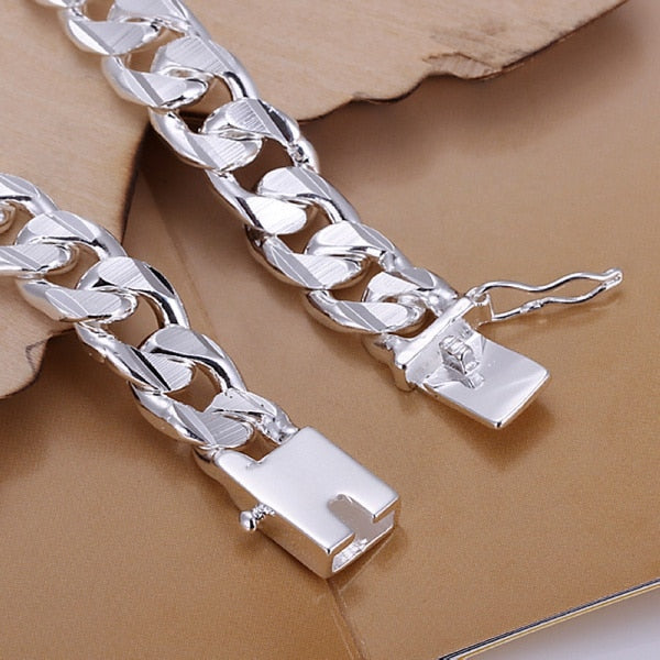 $14.72 - S925 Sterling Silver High-end Unisex Bracelet, Fashion Jewelry, Men's Gift, 10mm Elegant Square Bracelet