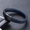 14,86 USD - Bracelet homme en cuir tressé noir et bleu, fermoir magnétique en acier inoxydable, bracelet à breloques, cadeau