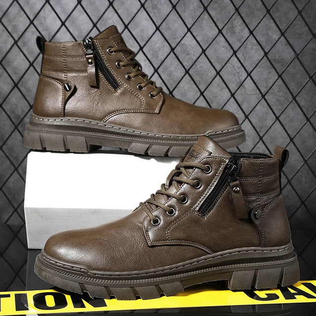 29.10 USD Bottes de travail rétro pour hommes, bottines montantes à semelle épaisse, style décontracté, style Chelsea, imperméables, idéales pour l'automne et l'hiver.
