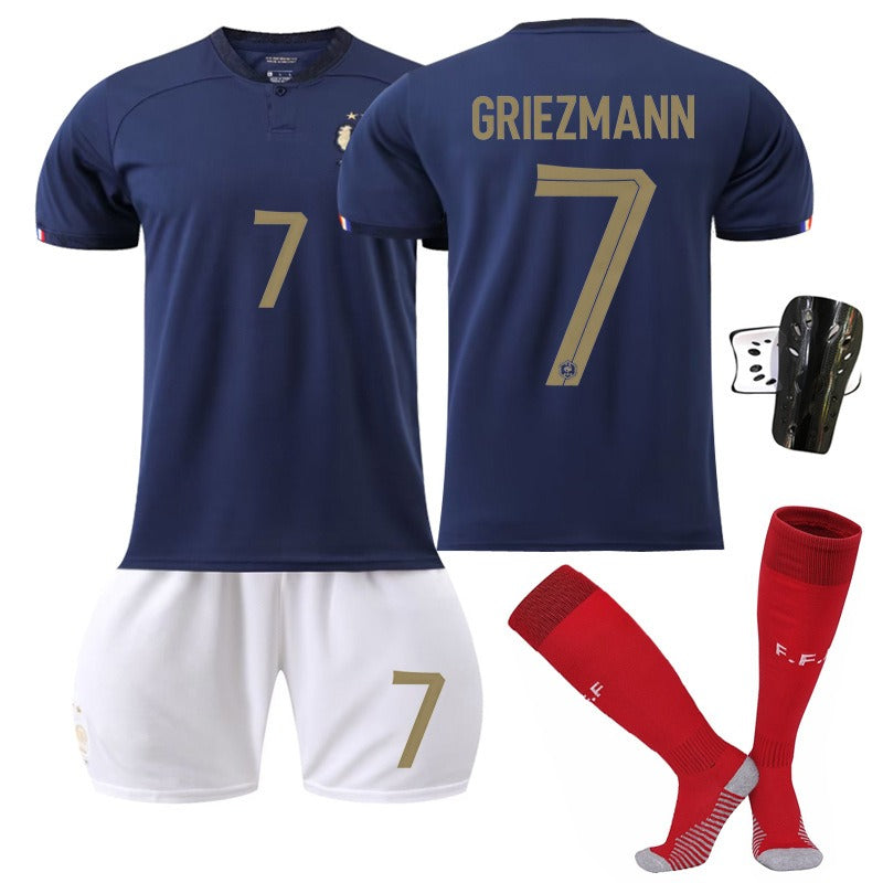 Ensemble de maillots domicile Coupe du Monde n° 10 Mbappé, 19 Benzema, 11 Dembélé, 9 Giroud