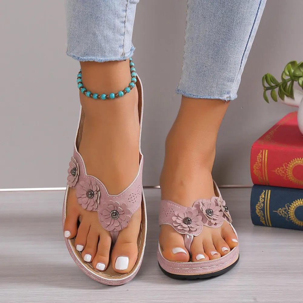 PU leather flower toe sandals