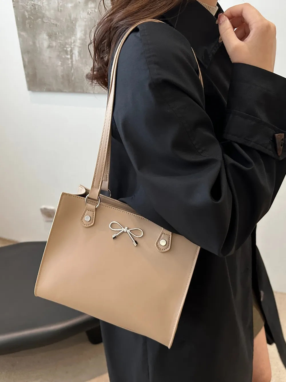 PU leather bag with bow