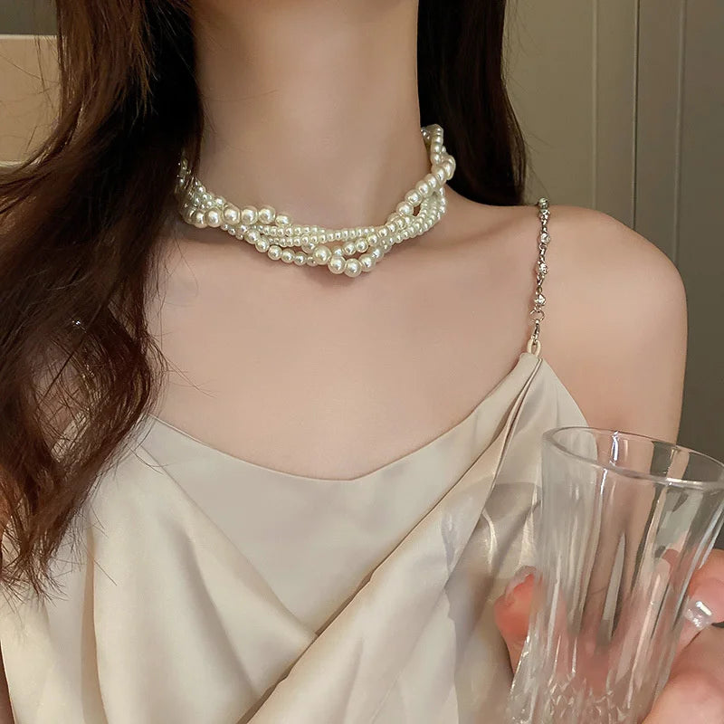 Colliers ras du cou en perles entrelacées pour femmes, colliers géométriques, bijoux de mariage et accessoires de bijoux pour la mariée