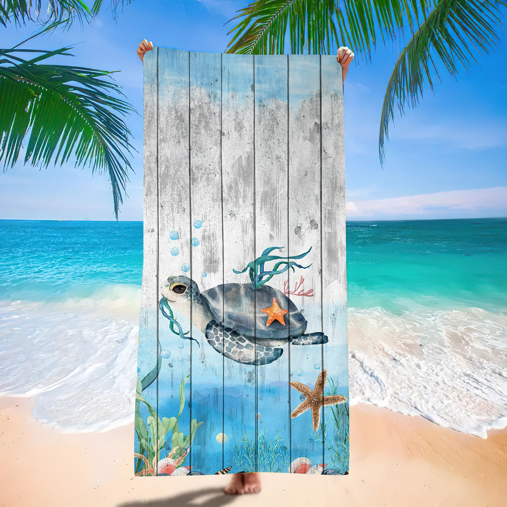 Serviette de plage en microfibre ultra-fine à motif de tortue marine – Serviette de bain double face à séchage rapide – Tapis de plage anti-sable