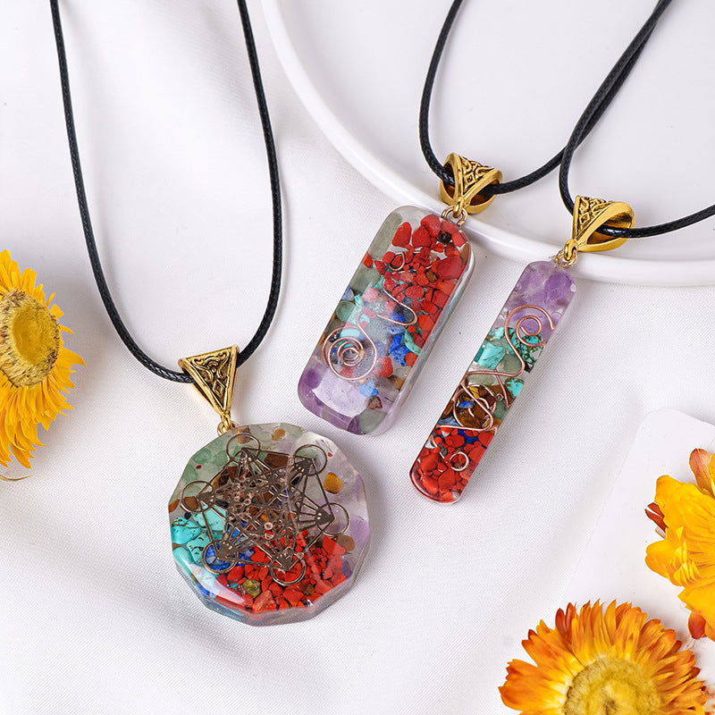 16.28 USD - Rainbow Stone Orgone Pendant, Resin Crystal, Semi-Precious Stone, Jewelry Necklace