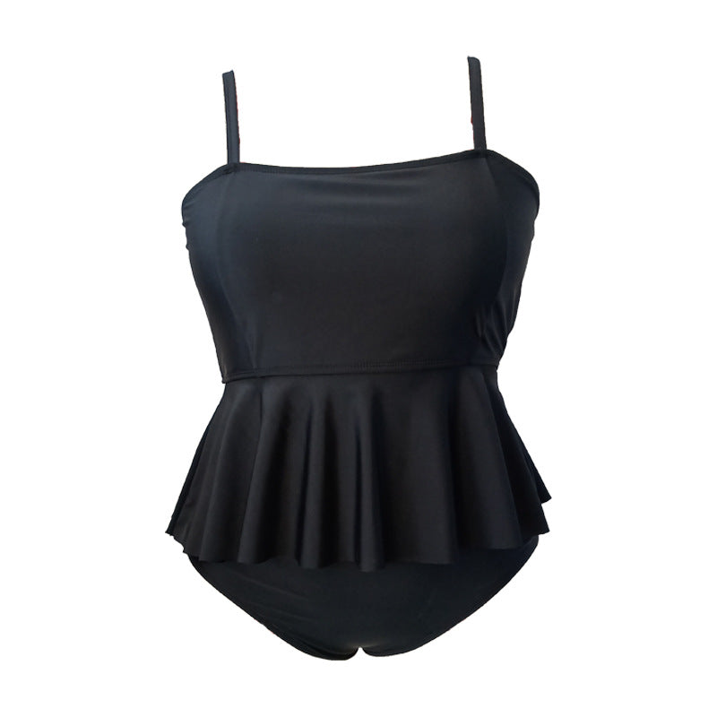 Swimsuit Women Two-Piece Solid Color Black Plus Size Fat