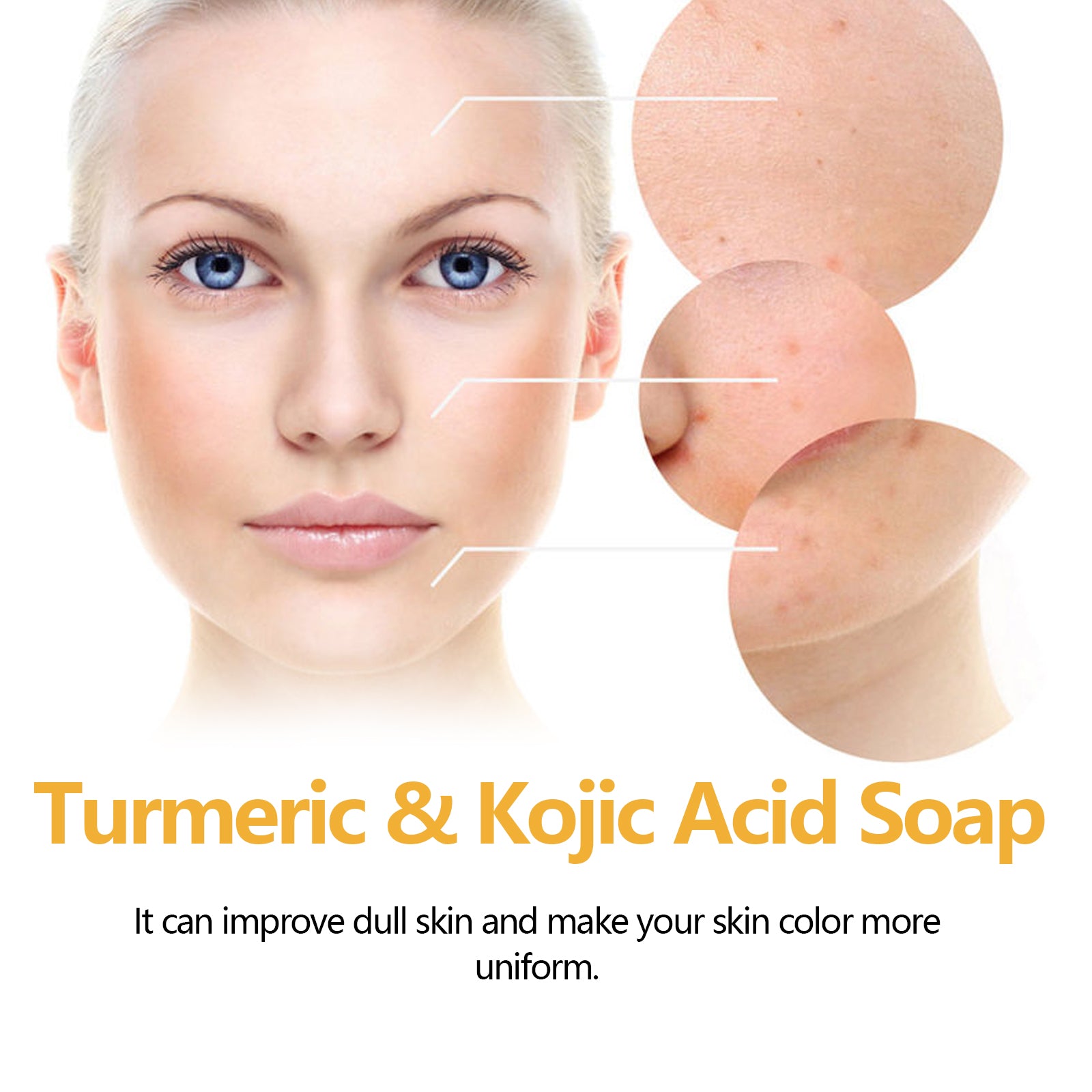 17.44 USD - Turmeric and Kojic Acid Soap, gently cleanses the face, fades spots, brightens the complexion, and moisturizes the skin for an even tone.
