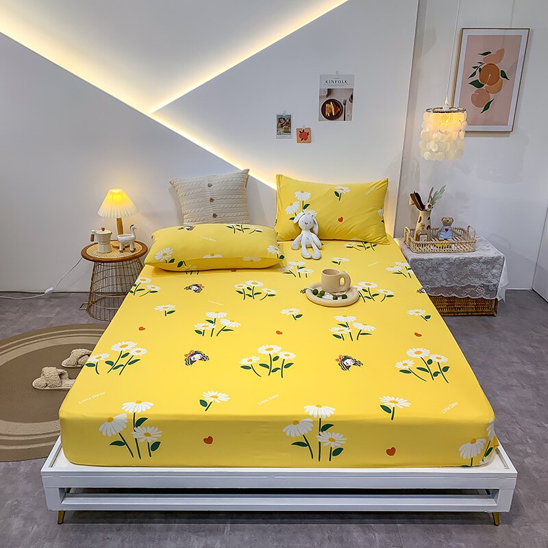 23.29/26.76/29.08 USD - Geometric Pattern Elastic Cotton Fitted Sheet, Elastic Mattress Cover, Queen/King Bedding Set