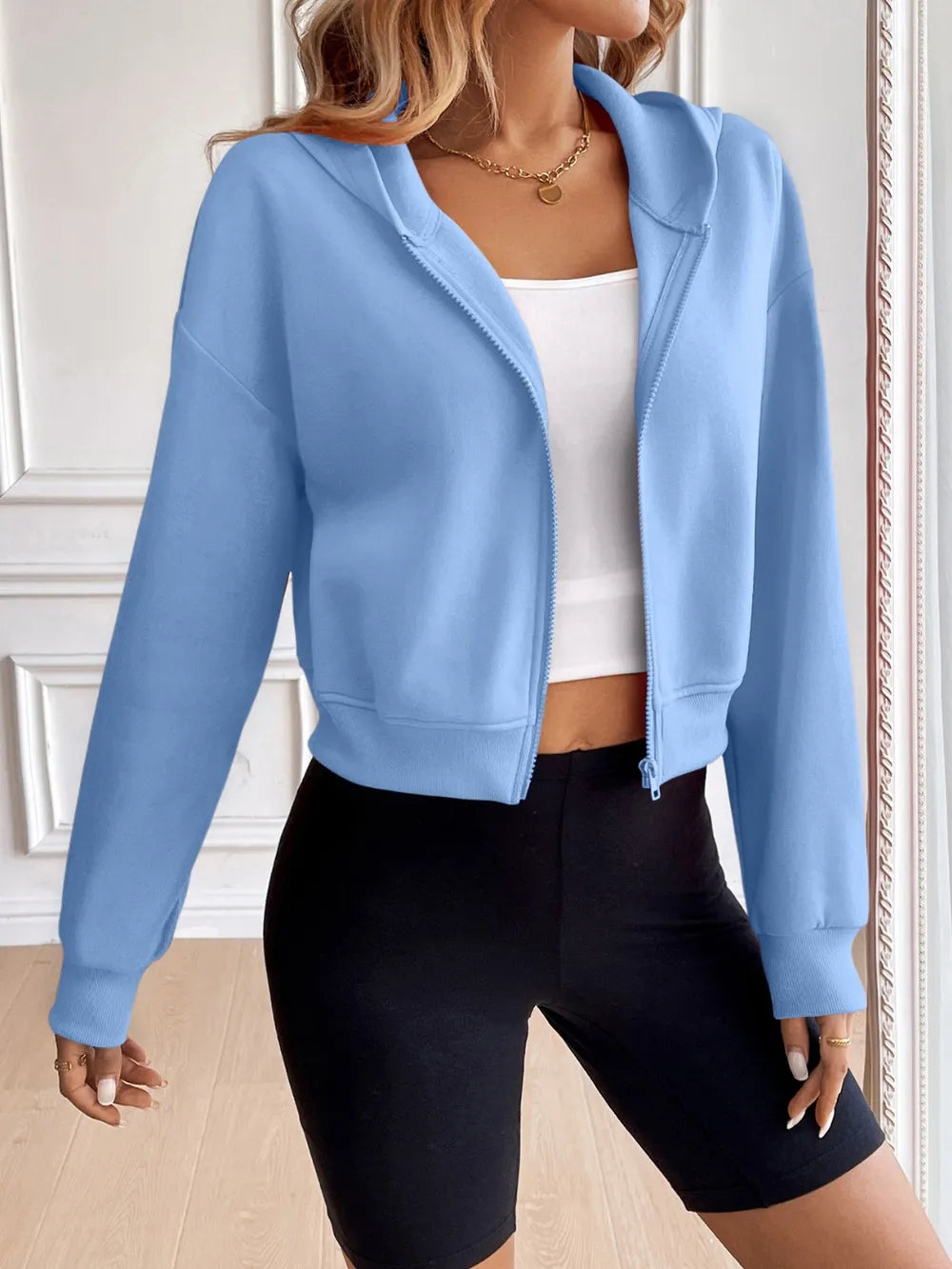 Zipped hoodie with dropped shoulders