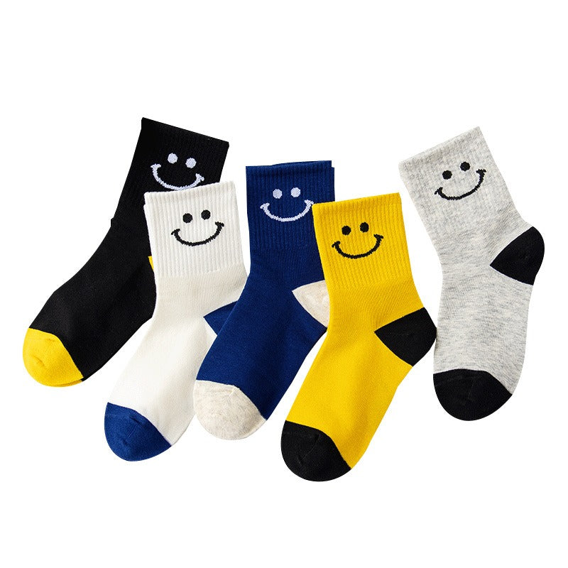 17.46 USD Chaussettes enfant automne-hiver en coton mi-hautes, motif visages souriants, pour enfants de 1 à 15 ans.