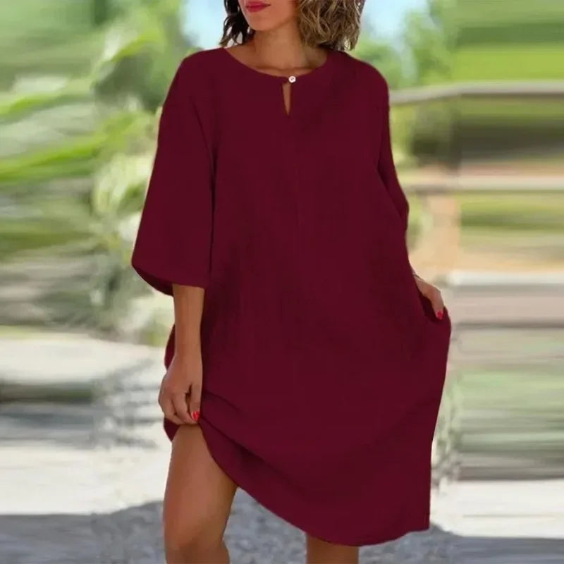 Robe d'été décontractée pour femme en mélange coton-lin – Style Y2k, vintage et streetwear – Coupe ample et confortable – Mode Harajuku