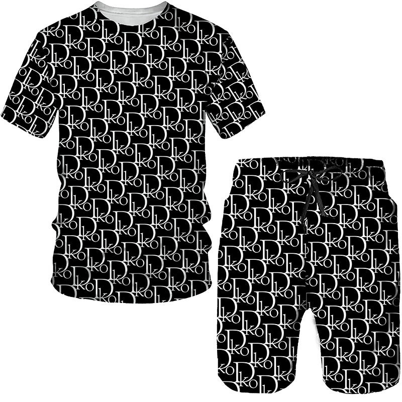 26,76 USD - Ensemble de t-shirts décontractés imprimés à manches courtes et col rond pour hommes