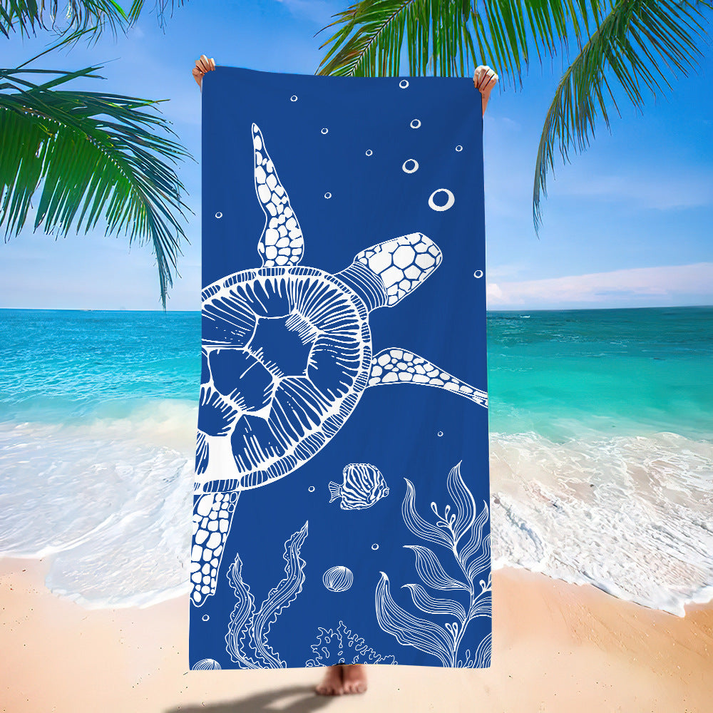 Serviette de plage en microfibre ultra-fine à motif de tortue marine – Serviette de bain double face à séchage rapide – Tapis de plage anti-sable