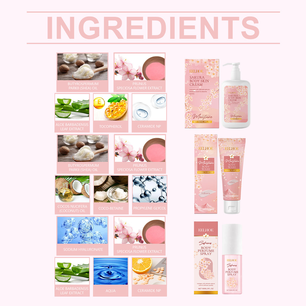 27.94 USD - Cherry Blossom Body Care Box, Gentle Cleansing Water, Moisturizing and Nourishing for the Skin, Scented