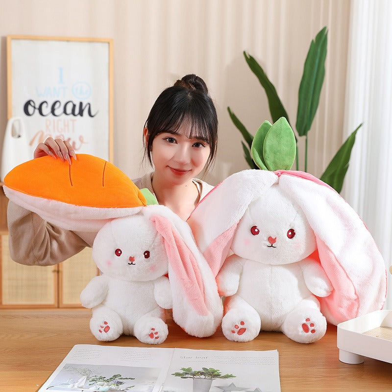 25,62/30,28/41,92 USD - Peluche Lapin Kawaii aux Fruits Transformés Carotte Fraise se Transforme en Lapin, Jouet en Peluche Cadeau d'Anniversaire ou de Noël pour Enfants, Muppet