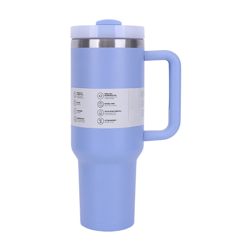 Gobelet isotherme de 1,2 L avec paille, poignée et couvercle – Acier inoxydable, boissons chaudes et froides, compatible avec les porte-gobelets de voiture