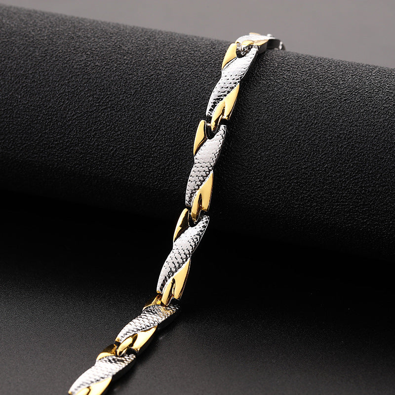 USD 12.04/13.64 - Men's gold-plated titanium steel bracelet, dragon pattern, 7mm wide.