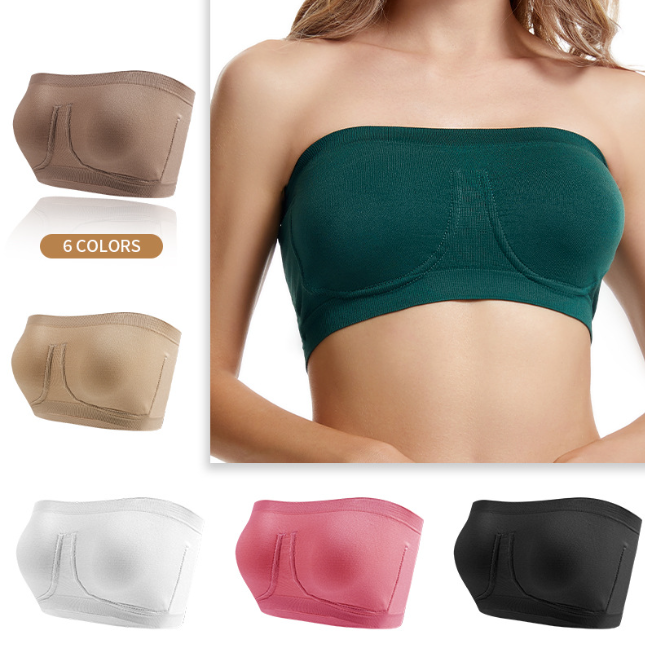 Sujetador bandeau sin tirantes, estilo bandeau, talla grande, imitación acero, ropa interior deportiva