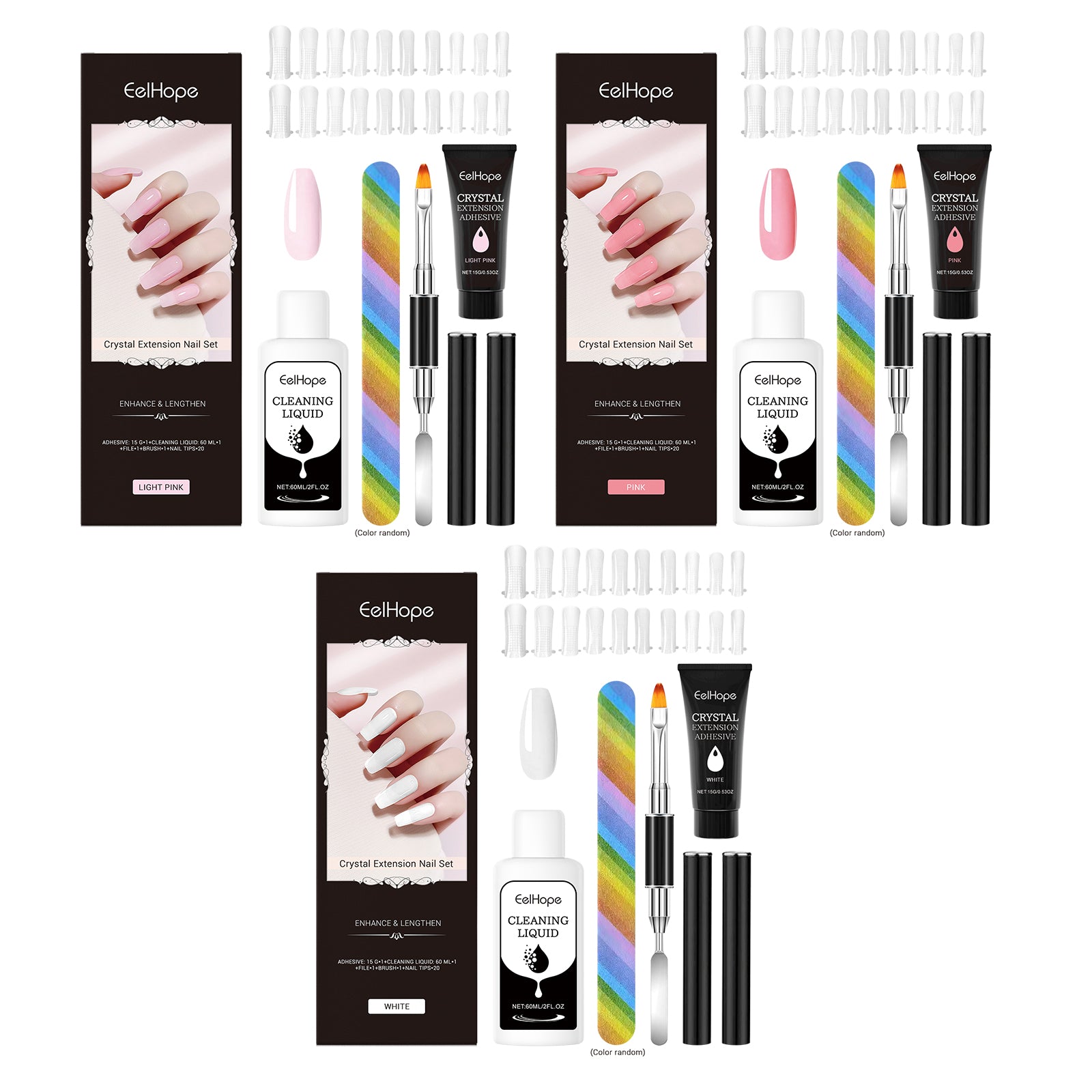 Crystal Nail Extension Kit, Nail Glue, Simple, Natural, 3D Sculpting, Tool Set