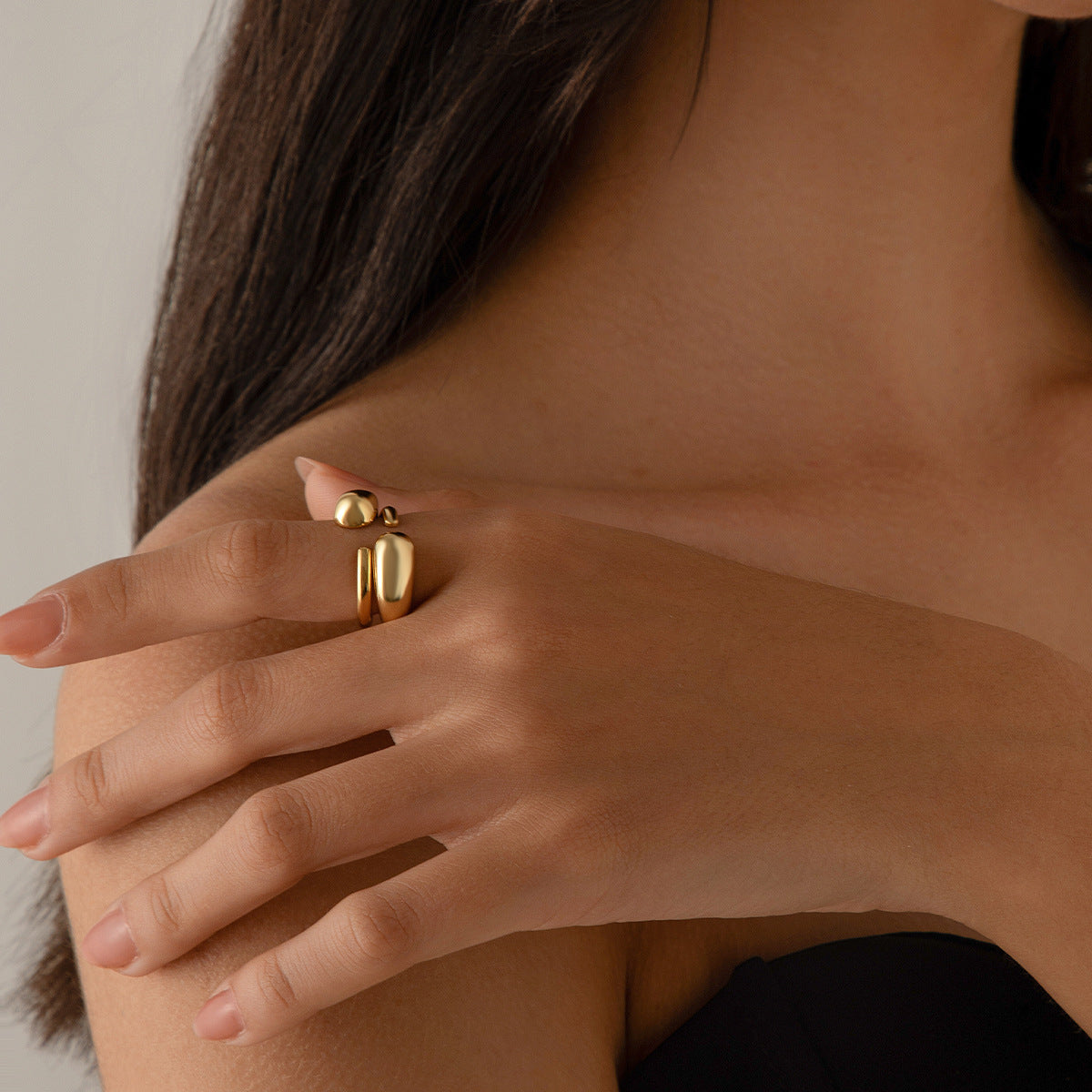 USD 7.70 - Geometric ring, open niche ring, index finger ring, curved lava metal ring