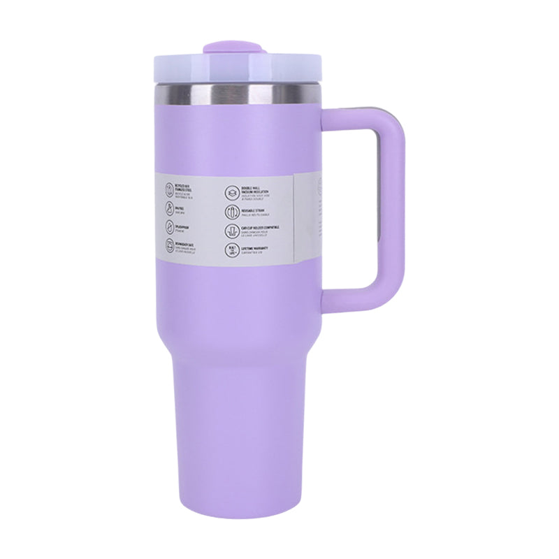 Gobelet isotherme de 1,2 L avec paille, poignée et couvercle – Acier inoxydable, boissons chaudes et froides, compatible avec les porte-gobelets de voiture