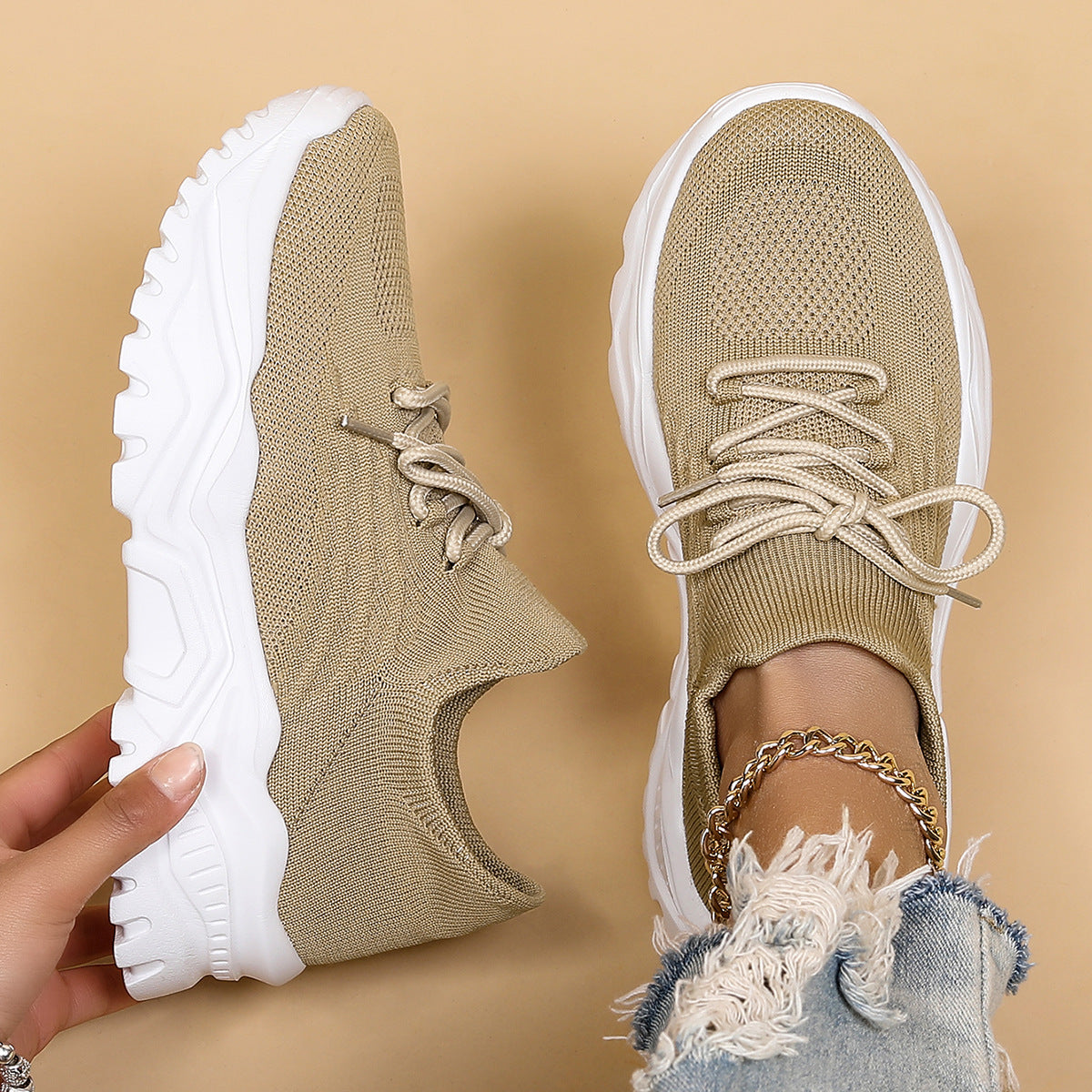 Women's Sports Shoes Breathable Fly Woven Socks Shoes Lazy People One-Step Comfortable Shoes