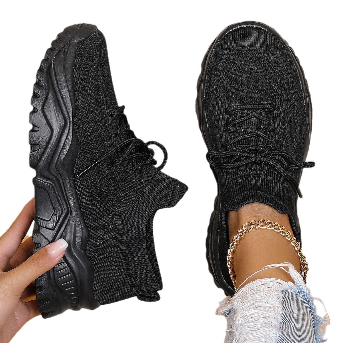 Women's Sports Shoes Breathable Fly Woven Socks Shoes Lazy People One-Step Comfortable Shoes