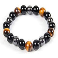 $13.59/14.75 USD - 8mm Black Tiger Eye Beaded Adjustable Double Bracelet, Braided Elastic Cord, Hand Pull.