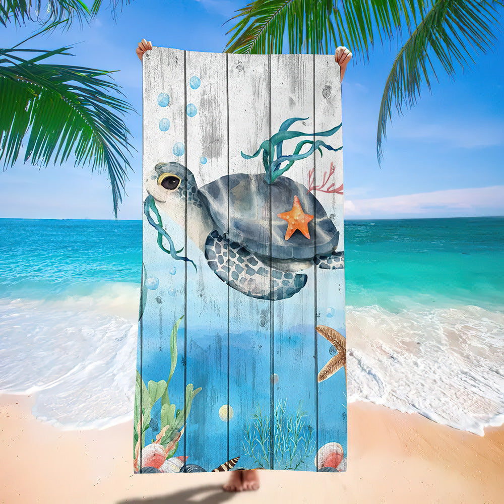 Serviette de plage en microfibre ultra-fine à motif de tortue marine – Serviette de bain double face à séchage rapide – Tapis de plage anti-sable
