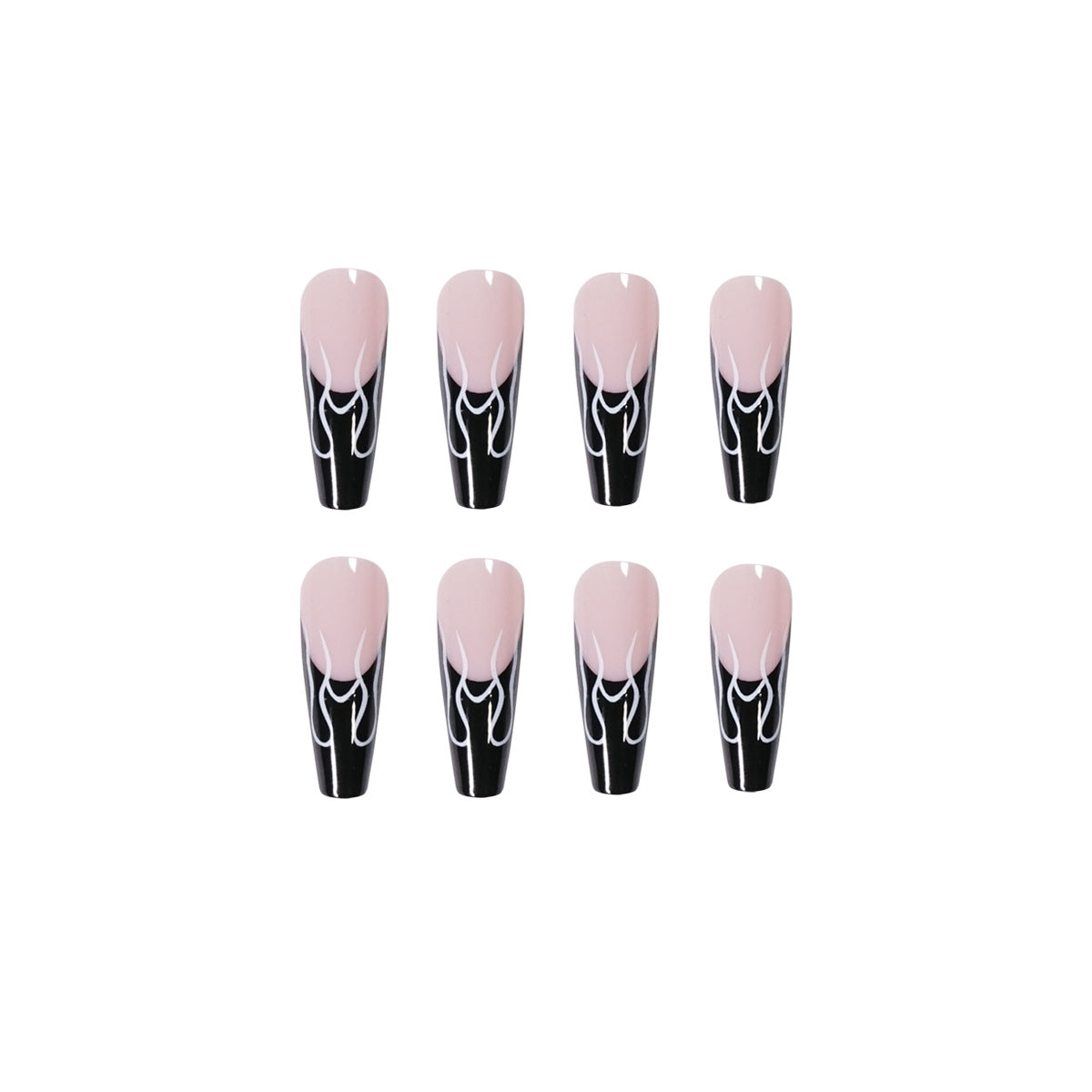 Black French Flame Effect False Nails, Nail Patches, Fake Nails