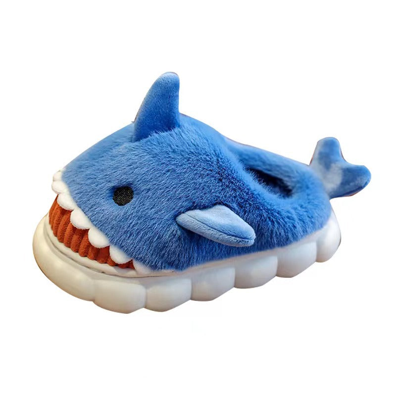 Women's Cotton Slippers, Winter, Cute Shark Design, Thick Fleece Lining, Non-Slip, Silent, and Warm.