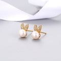 15,14 USD - Boucles d'oreilles mignonnes en forme de petite lapine, ornées de perles de zircon, accessoires d'oreilles tendance et élégants