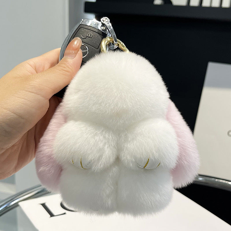 17,46 USD - Adorable lapin Rex en fourrure, porte-clés/pendentif/mini-sac en peluche, ornement lapin