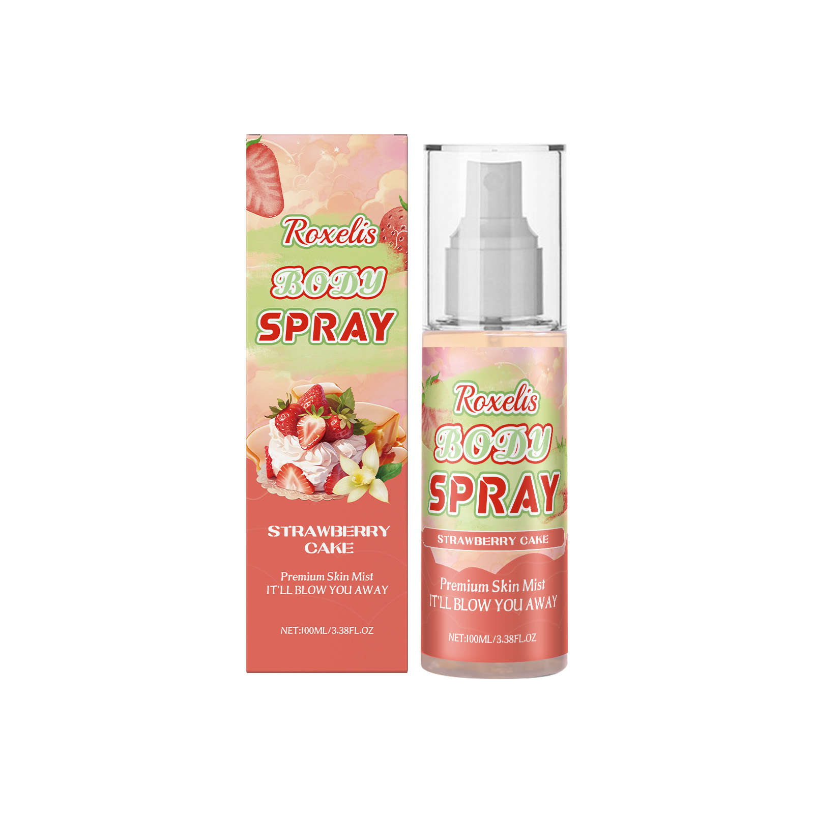 16.30 USD - Roxelis Strawberry Cake Fragrance Body Mist - Long-lasting Fresh Scent with Sweet Notes - Light and Elegant Multi-Layered Scent