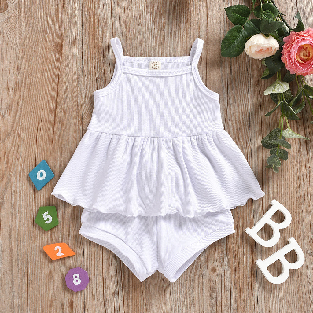 13.97 USD Ensemble 2 pièces pour bébé fille (1-3 ans) : haut et short sans manches en coton biologique uni.