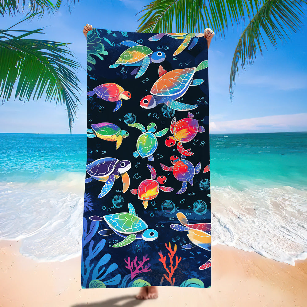 Serviette de plage en microfibre ultra-fine à motif de tortue marine – Serviette de bain double face à séchage rapide – Tapis de plage anti-sable