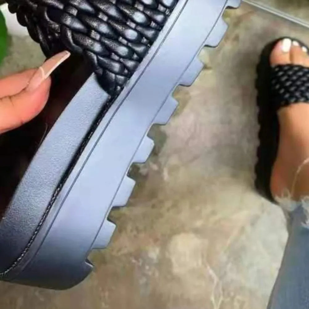 Open Toe PU Leather Platform Sandals
